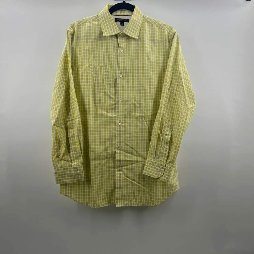 Banana Republic‎ Non Iron Slim Fit Yellow White Plaid Dress Shirt Men's Medium